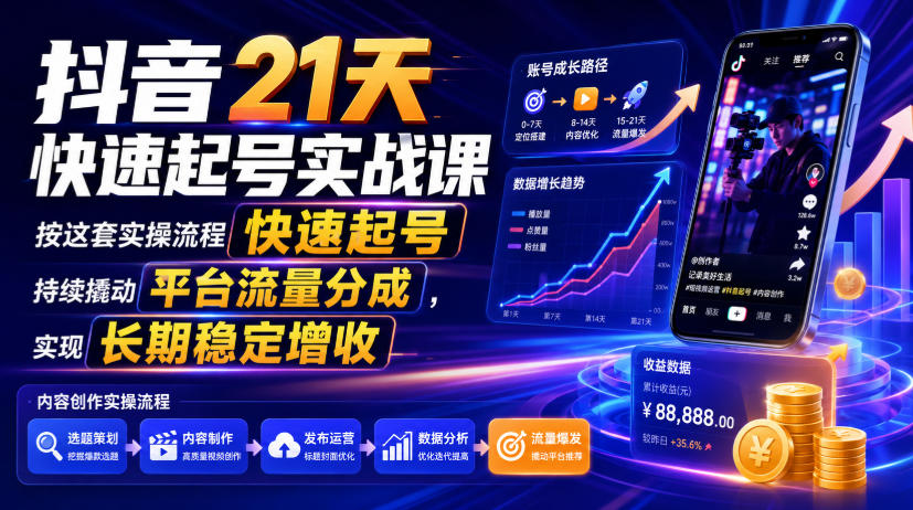 图片[1]_抖音21天快速起号实战课，按这套实操流程快速起号，持续撬动平台流量分成，实现长期稳定增收