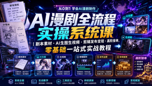AI漫剧全流程实操系统课｜剧本素材?AI生图生视频?剪辑发布变现?高阶接单，零基础一站式实战教程_拾壹资源网
