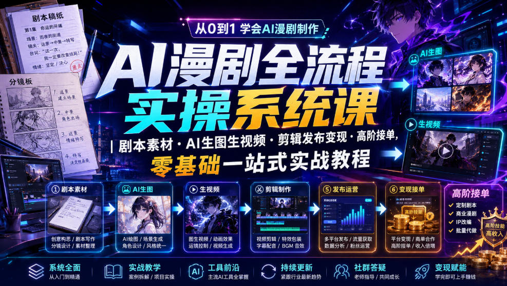 图片[1]_AI漫剧全流程实操系统课｜剧本素材?AI生图生视频?剪辑发布变现?高阶接单，零基础一站式实战教程