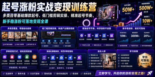 苗子起号涨粉实战变现训练营，多类目零基础爆款起号、精准起号节奏、新手稳涨粉可落地变现全课_拾壹资源网