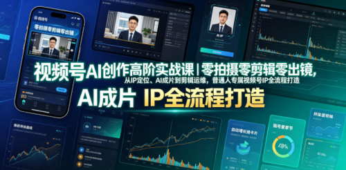 视频号AI创作高阶实战课｜零拍摄零剪辑零出镜，从IP定位、AI成片到剪辑运维，普通人专属视频号IP全流程打造_拾壹资源网