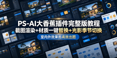 PS-AI大香蕉插件完整版教程，截图渲染+材质一键替换+光影季节切换，室内外效果图高效出图高阶课程_拾壹资源网
