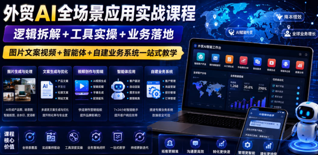 图片[1]_外贸AI全场景应用实战课程｜逻辑拆解+工具实操+业务落地，图片文案视频+智能体+自建业务系统一站式教学