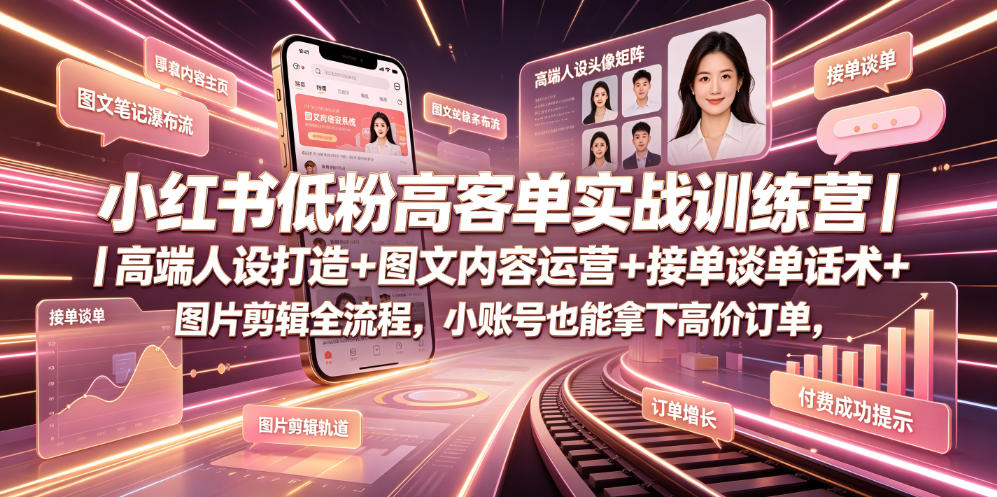 图片[1]_小红书低粉高客单实战训练营｜高端人设打造+图文内容运营+接单谈单话术+图片剪辑全流程，小账号也能拿下高价订单