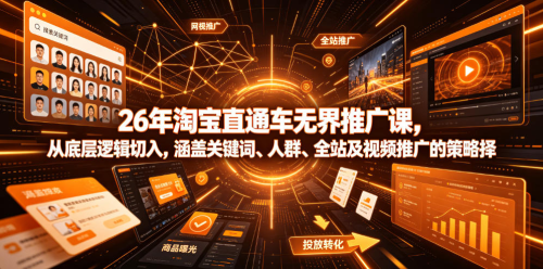 26年淘宝直通车无界推广课,从底层逻辑切入,涵盖关键词、人群、全站及视频推广的策略选择_拾壹资源网