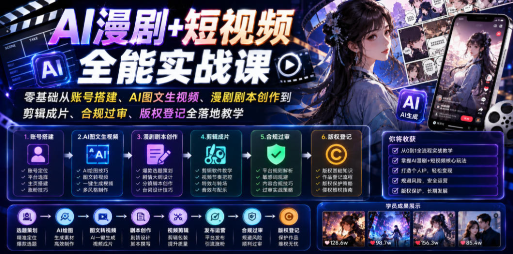 图片[1]_AI漫剧+短视频全能实战课｜零基础从账号搭建、AI图文生视频、漫剧剧本创作到剪辑成片、合规过审、版权登记全落地教学