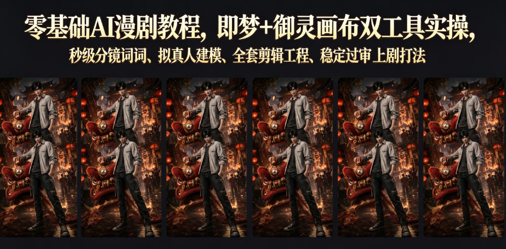 图片[1]_零基础AI漫剧教程，即梦+御灵画布双工具实操，秒级分镜提示词、拟真人建模、全套剪辑工程、稳定过审上剧打法