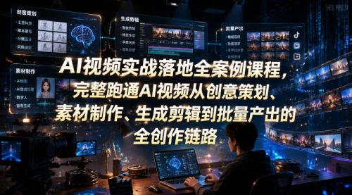 AI视频实战落地全案例课程，完整跑通AI视频从创意策划、素材制作、生成剪辑到批量产出的全创作链路_拾壹资源网