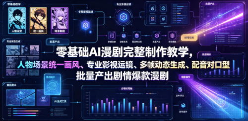 零基础AI漫剧完整制作教学，人物场景统一画风、专业影视运镜、多帧动态生成、配音对口型，批量产出剧情爆款漫剧_拾壹资源网