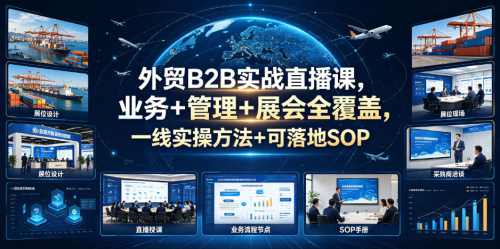 外贸B2B实战直播课，业务+管理+展会全覆盖，一线实操方法+可落地SOP_拾壹资源网