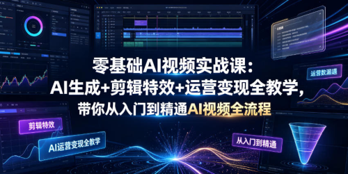 零基础AI视频实战课：AI生成+剪辑特效+运营变现全教学，带你从入门到精通AI视频全流程_拾壹资源网