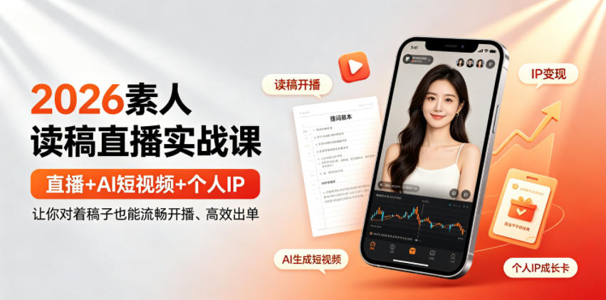 图片[1]_2026素人读稿直播实战课｜直播+AI短视频+个人IP，让你对着稿子也能流畅开播、高效出单