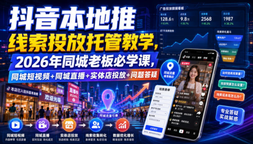 抖音本地推线索投放托管教学，2026年同城老板必学课，同城短视频+同城直播+实体店投放+问题答疑_拾壹资源网