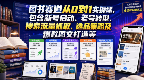 图书赛道从0到1实操课，包含新号启动、老号转型、搜索流量抓取、选品策略及爆款图文打造等_拾壹资源网