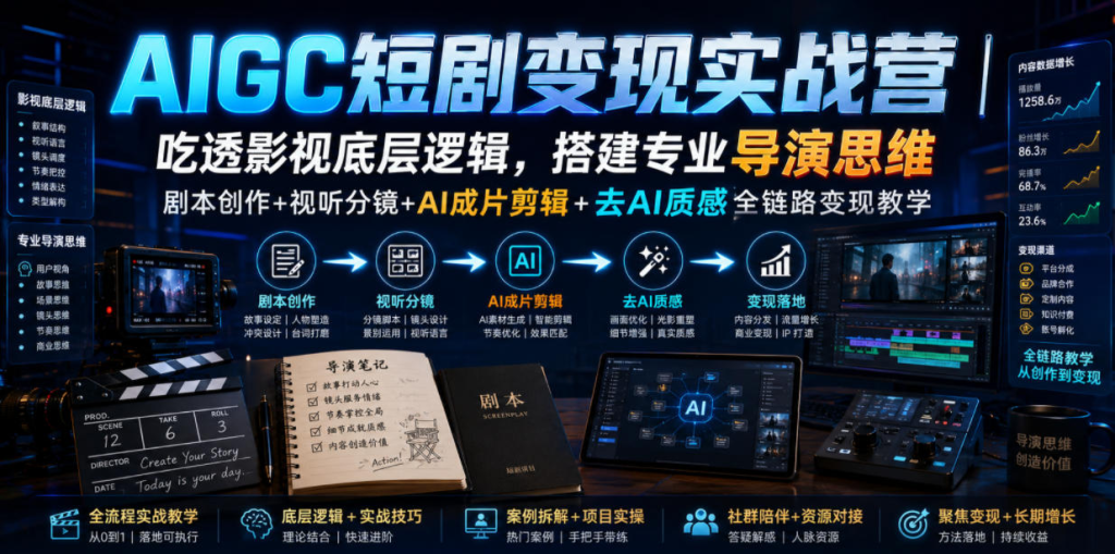 图片[1]_AIGC短剧变现实战营｜吃透影视底层逻辑，搭建专业导演思维，剧本创作+视听分镜+AI成片剪辑+去AI质感全链路变现教学