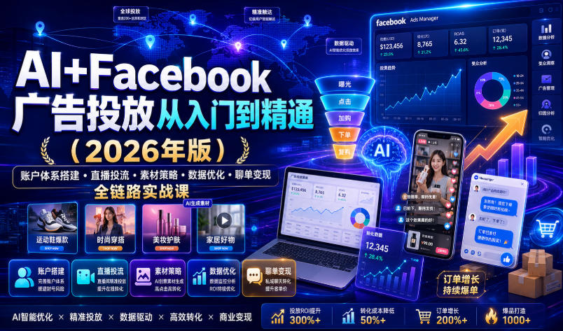 图片[1]_AI+Facebook广告投放从入门到精通（2026年版）｜账户体系搭建?直播投流?素材策略?数据优化?聊单变现全链路实战课