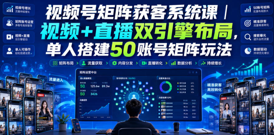 图片[1]_视频号矩阵获客系统课｜视频+直播双引擎布局，单人搭建50账号矩阵玩法，流量入池、搜索占位、全域引流沉淀私域全流程教学