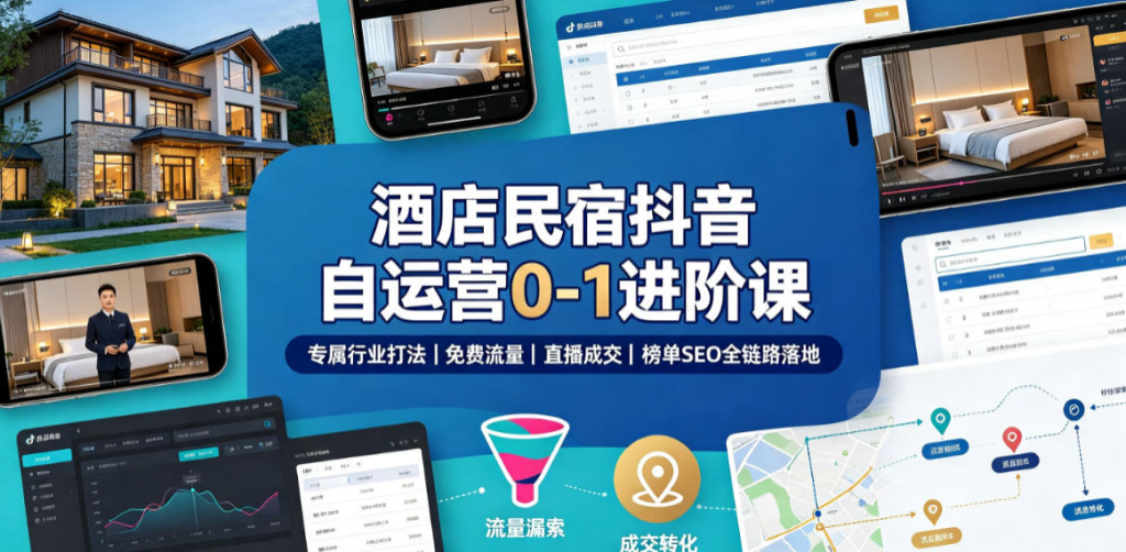 图片[1]_酒店民宿抖音自运营0-1进阶课｜专属行业打法、免费流量+直播成交+榜单SEO全链路落地