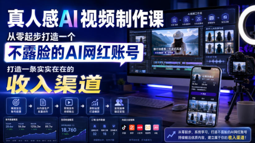 真人感AI视频制作课，从零起步打造一个不露脸的AI网红账号，打造一条实实在在的收入渠道【原创双语字幕】_拾壹资源网
