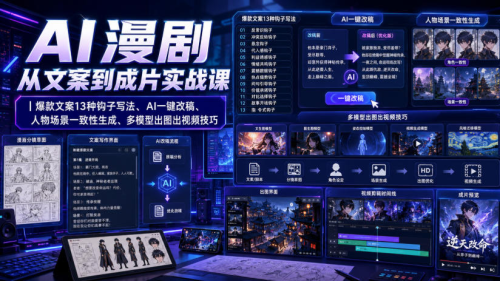 AI漫剧从文案到成片实战课｜爆款文案13种钩子写法、AI一键改稿、人物场景一致性生成、多模型出图出视频技巧_拾壹资源网