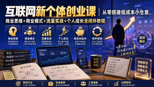 互联网新个体创业课｜从零搭建低成本小生意，商业思维+商业模式+流量实战+个人成长全闭环教程_拾壹资源网