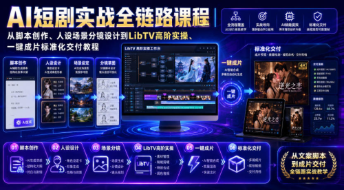 AI短剧实战全链路课程｜从脚本创作、人设场景分镜设计到LibTV高阶实操、一键成片标准化交付教程_拾壹资源网