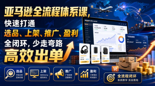 亚马逊全流程体系课，快速打通选品、上架、推广、盈利全闭环，少走弯路高效出单_拾壹资源网