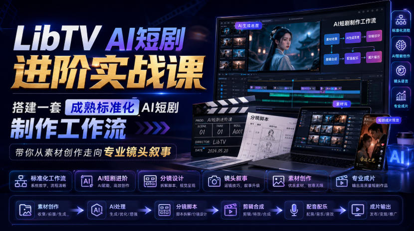 图片[1]_LibTV AI短剧进阶实战课，搭建一套成熟标准化AI短剧制作工作流，带你从素材创作走向专业镜头叙事