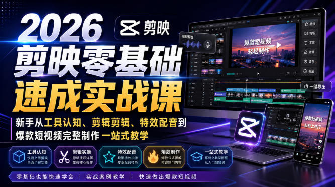 图片[1]_2026剪映零基础速成实战课｜新手从工具认知、剪辑剪辑、特效配音到爆款短视频完整制作一站式教学