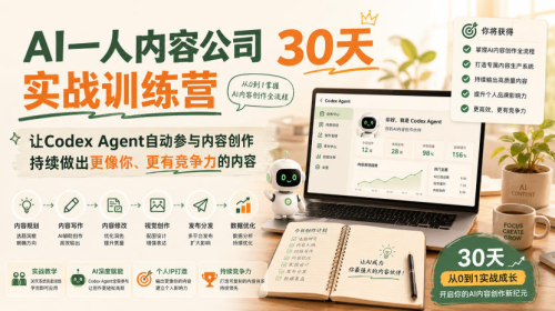 AI一人内容公司30天实战训练营，让Codex Agent自动参与内容创作持续做出更像你、更有竞争力的内容_拾壹资源网