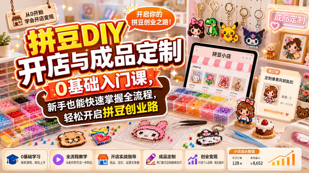图片[1]_拼豆DIY开店与成品定制0基础入门课，新手也能快速掌握全流程，轻松开启拼豆创业路