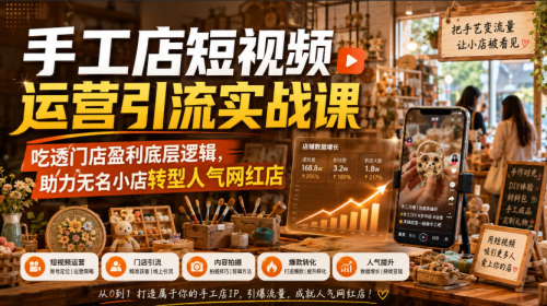 手工店短视频运营引流实战课，吃透门店盈利底层逻辑，助力无名小店转型人气网红店_拾壹资源网