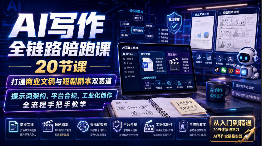 图片[1]_AI写作全链路陪跑课｜20节课打通商业文稿与短剧剧本双赛道，提示词架构、平台合规、工业化创作全流程手把手教学