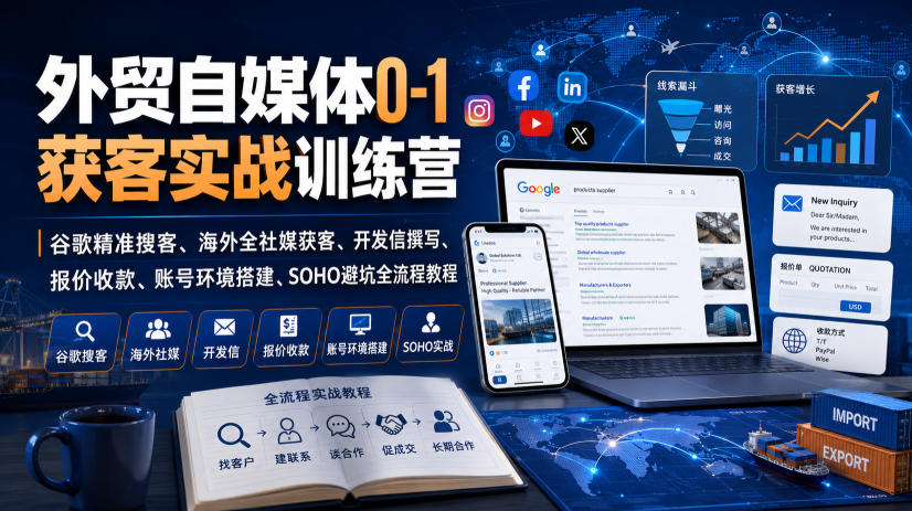 图片[1]_外贸自媒体0-1获客实战训练营｜谷歌精准搜客、海外全社媒获客、开发信撰写、报价收款、账号环境搭建、SOHO避坑全流程教程（更新）