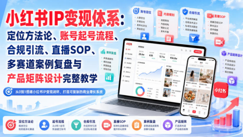 小红书IP变现体系：定位方法论、账号起号流程、合规引流、直播SOP、多赛道案例复盘与产品矩阵设计完整教学_拾壹资源网