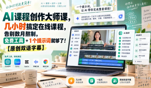 AI课程创作大师课，几小时搞定在线课程，告别数月熬制，免费工具+1个提示词就够了！【原创双语字幕】_拾壹资源网
