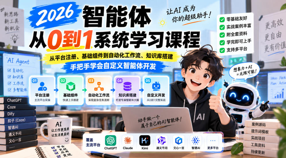图片[1]_2026智能体从0到1系统学习课程，从平台注册、基础组件到自动化工作流、知识库搭建，手把手学会自定义智能体开发