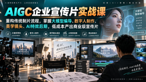 AIGC企业宣传片实战课，重构传统制片流程，掌握大模型编导、数字人制作、美学镜头、AI特效后期，低成本产出商业级宣传片_拾壹资源网
