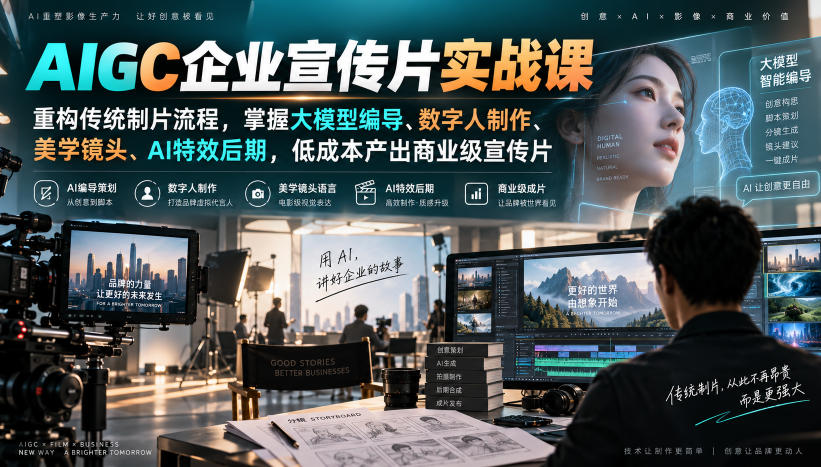 图片[1]_AIGC企业宣传片实战课，重构传统制片流程，掌握大模型编导、数字人制作、美学镜头、AI特效后期，低成本产出商业级宣传片