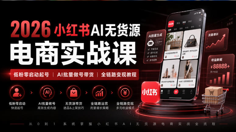 图片[1]_2026小红书AI无货源电商实战课｜低粉零启动起号｜AI批量做号带货全链路变现教程（更新0920）
