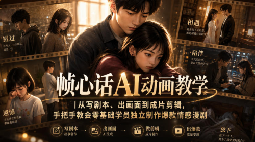 帧心话AI动画教学｜从写剧本、出画面到成片剪辑，手把手教会零基础学员独立制作爆款情感漫剧_拾壹资源网