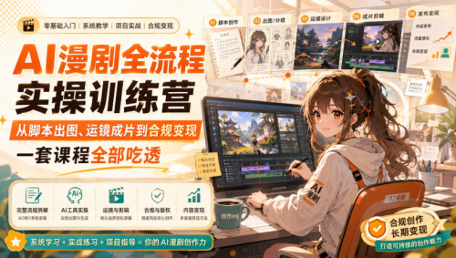 AI漫剧全流程实操训练营,从脚本出图、运镜成片到合规变现,一套课程全部吃透_拾壹资源网