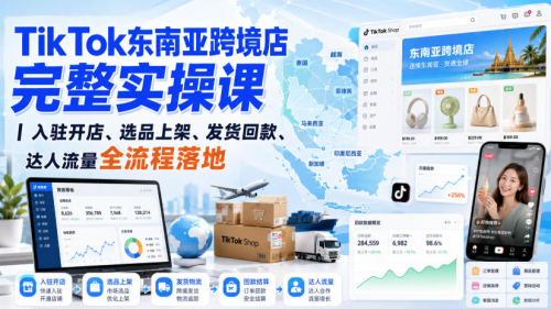 TikTok东南亚跨境店完整实操课｜入驻开店、选品上架、发货回款、达人流量全流程落地_拾壹资源网