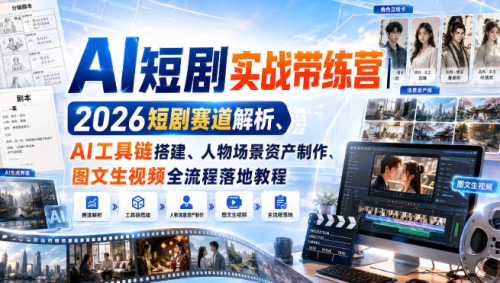 AI短剧实战带练营｜2026短剧赛道解析、AI工具链搭建、人物场景资产制作、图文生视频全流程落地教程_拾壹资源网