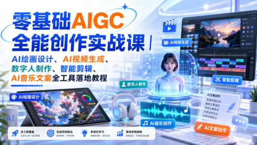 零基础AIGC全能创作实战课｜AI绘画设计、AI视频生成、数字人制作、智能剪辑、AI音乐文案全工具落地教程_拾壹资源网