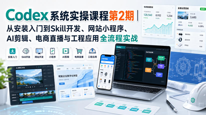 图片[1]_Codex系统实操课程第2期｜从安装入门到Skill开发、网站小程序、AI剪辑、电商直播与工程应用全流程实战