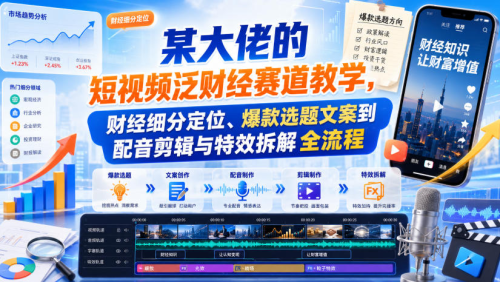 某大佬的短视频泛财经赛道教学，财经细分定位、爆款选题文案到配音剪辑与特效拆解全流程_拾壹资源网