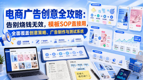 电商广告创意全攻略：告别烧钱无效，模板SOP直接用，全面覆盖创意策略、广告制作与测试系统【原创双语字幕】_拾壹资源网