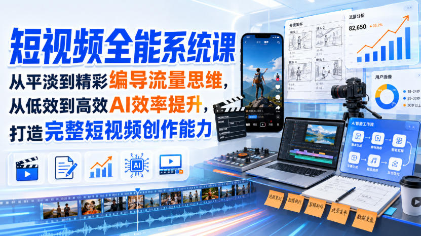 图片[1]_短视频全能系统课，从平淡到精彩编导流量思维，从低效到高效AI效率提升，打造完整短视频创作能力（2026年8月30更新233集）