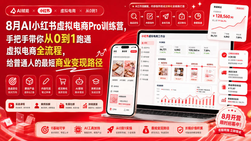 图片[1]_8月AI小红书虚拟电商Pro训练营，手把手带你从0到1跑通虚拟电商全流程，给普通人的最短商业变现路径